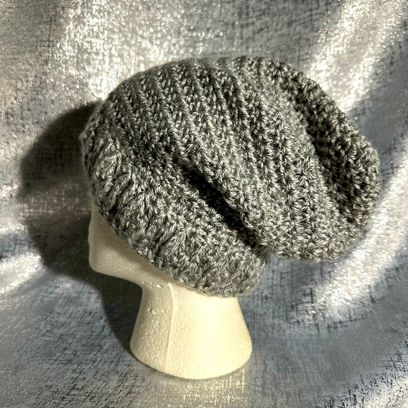 Accessories - Slouchy Gray, handmade, crochet winter hat, with lots of stretch or give